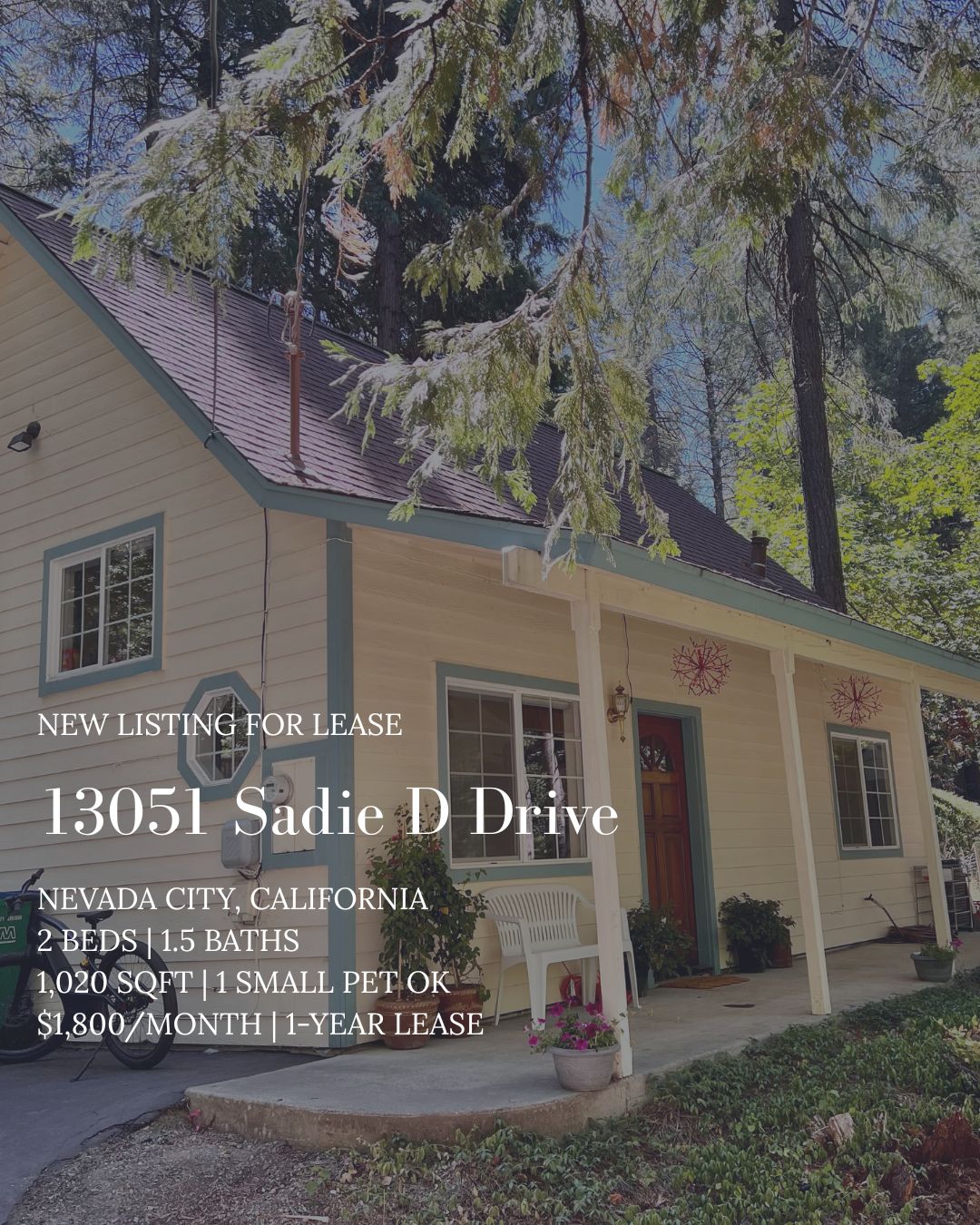 FOR RENT: 13051 Sadie D Drive, Nevada City CA 95959