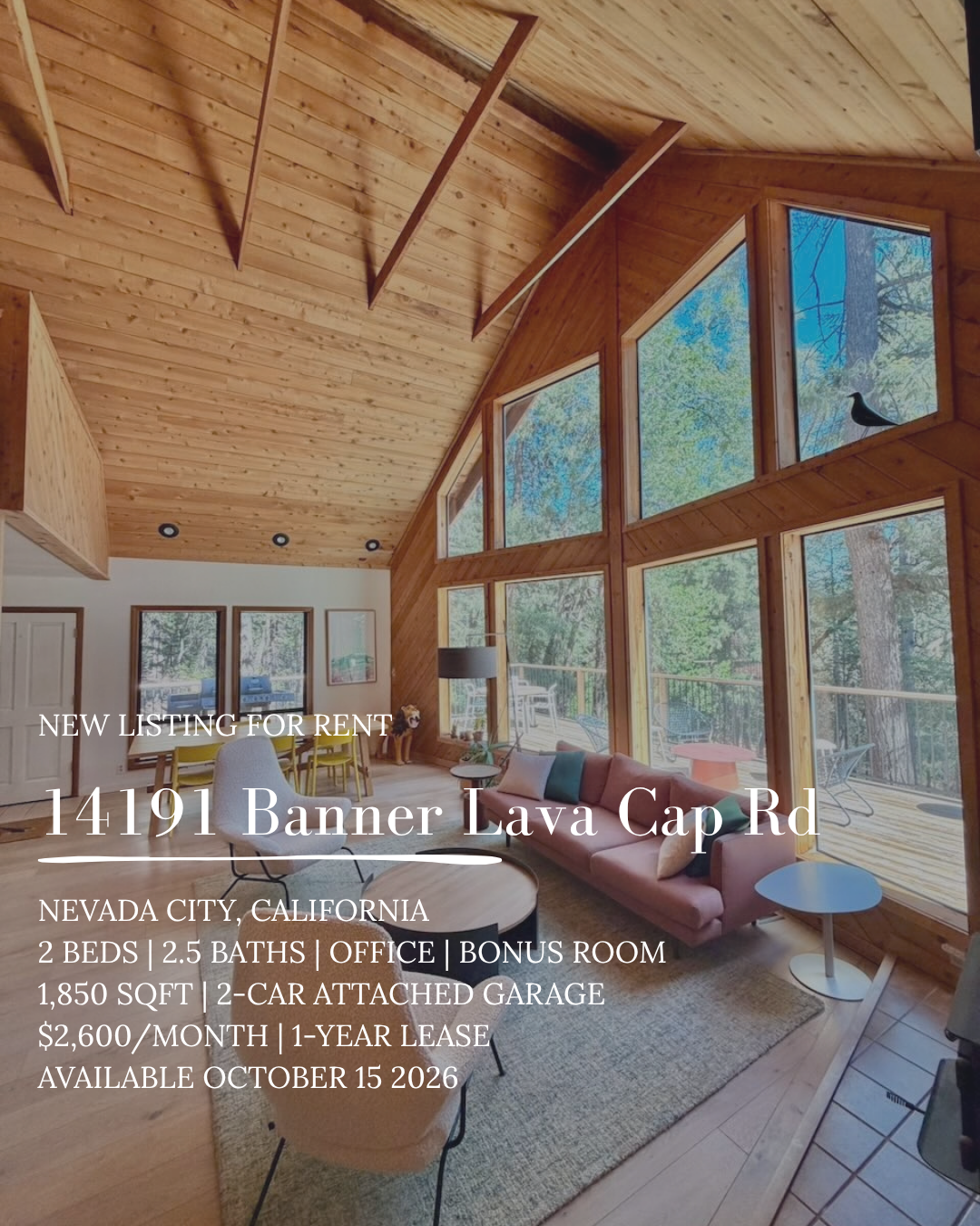 FOR RENT: 14191 Banner Lava Cap Rd., Nevada City CA 95959